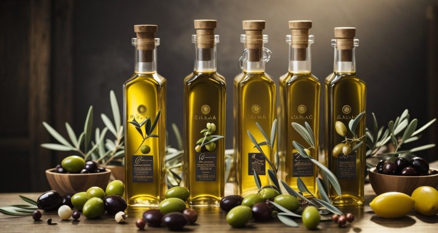 Collection visuelle dédiée à la bouteille d'huile d’olive premium. Packshots, compositions culinaires et ambiance terroir.