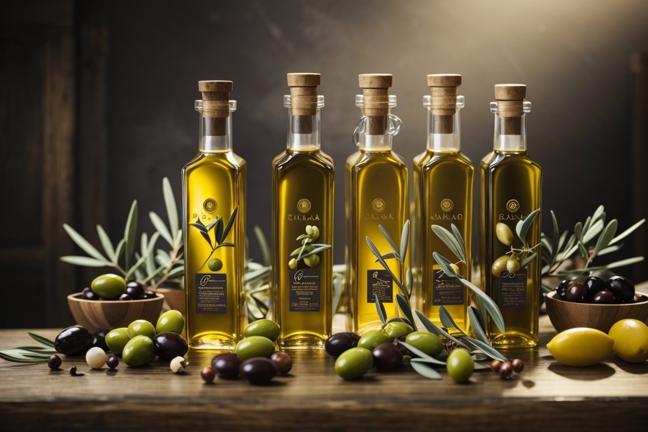 Collection visuelle dédiée à la bouteille d'huile d’olive premium. Packshots, compositions culinaires et ambiance terroir.