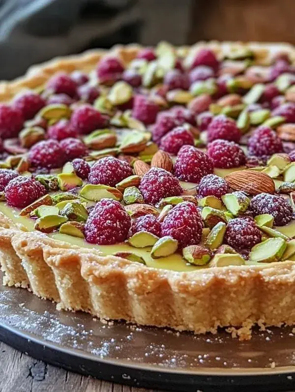dessert français - Tarte amande pistache framboise